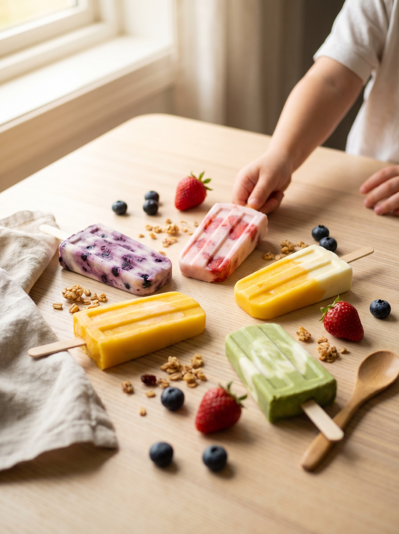 Frosne yoghurt-popsicles – sund is børn kan lave selv