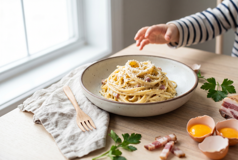 Pasta Carbonara – ægte italiensk opskrift børn kan lave