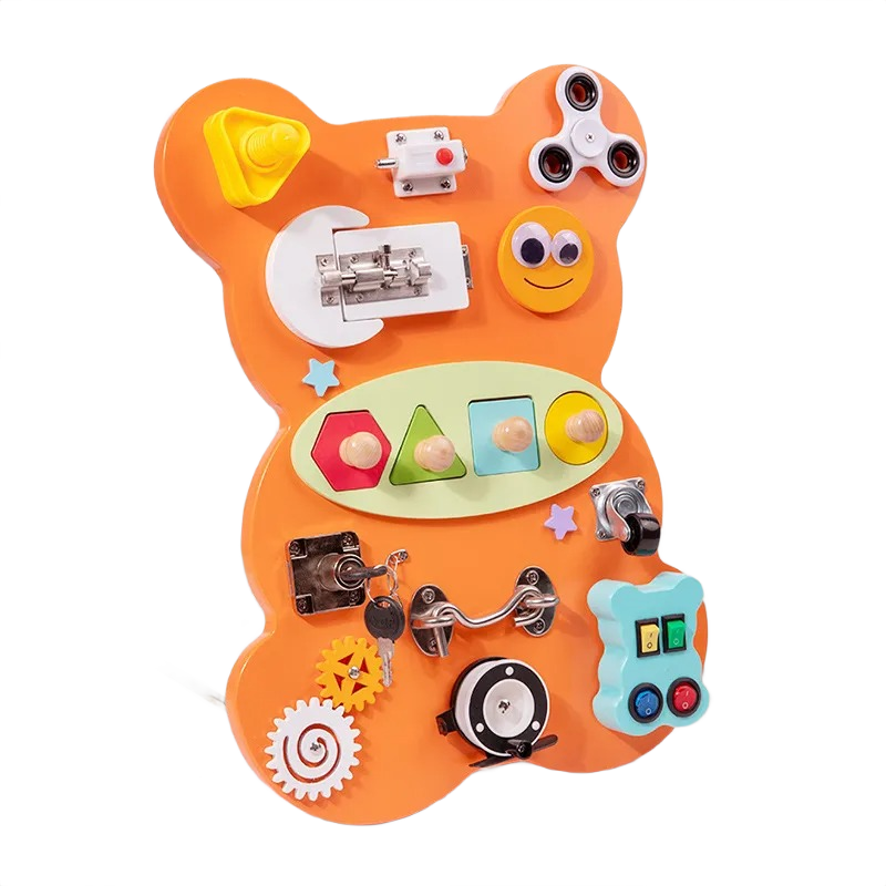 Montessori Busy Board – Orange Bjørn